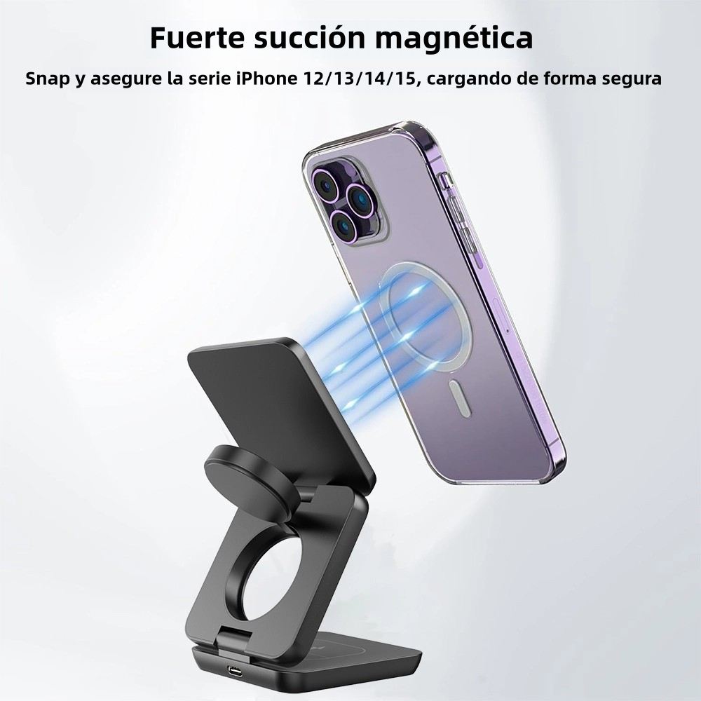 Cargadores Estación de Carga Inalámbrica Magnética 3 en 1 Plegable para iPhone y Apple Watch -CI002 - Yesmart