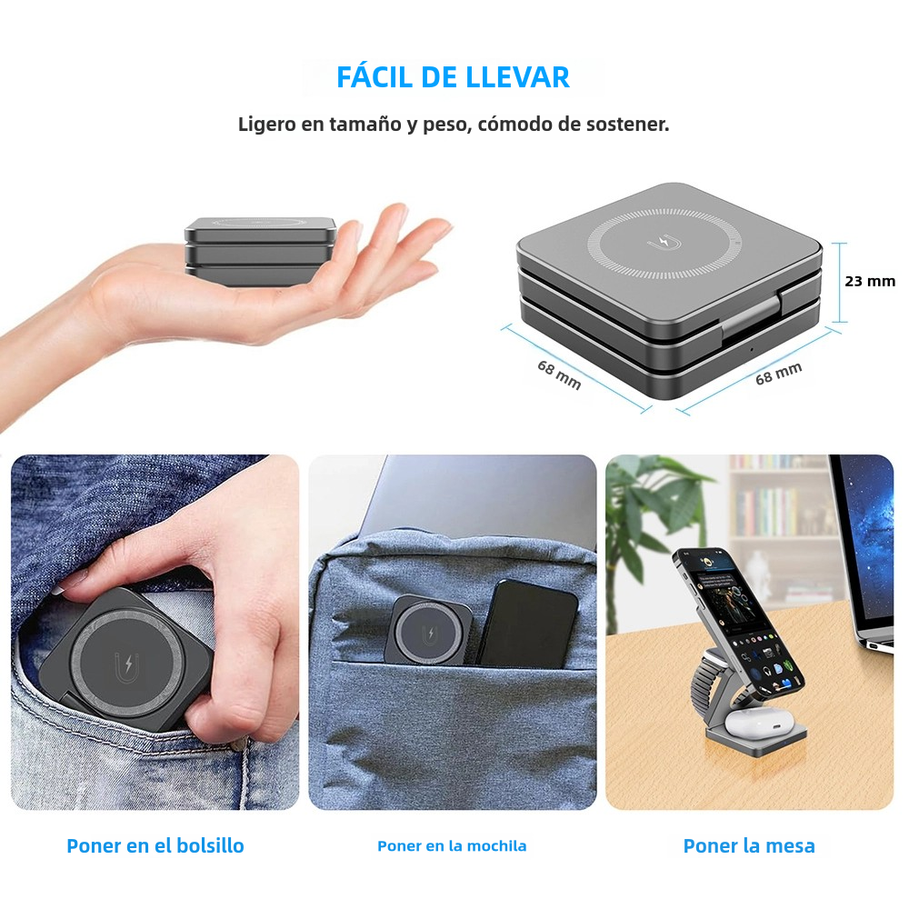 Cargadores Estación de Carga Inalámbrica Magnética 3 en 1 Plegable para iPhone y Apple Watch -CI002 - Yesmart