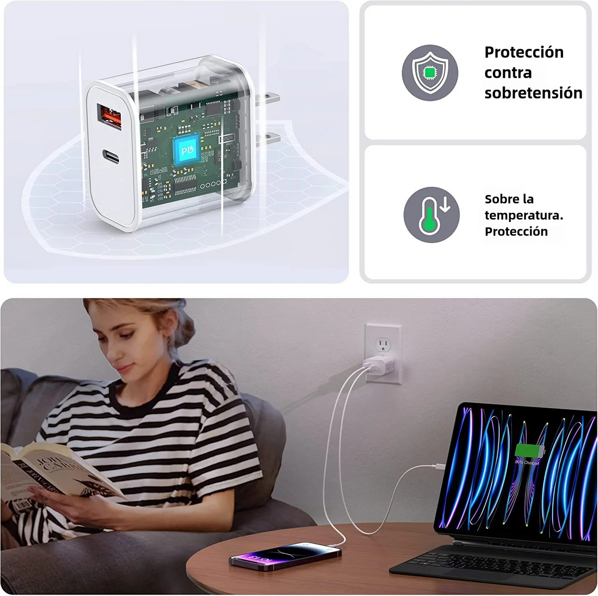 Combo Cargador Baseus 20W USB-C + USB con Cable USB a Tipo C de 1m CI005 - Yesmart