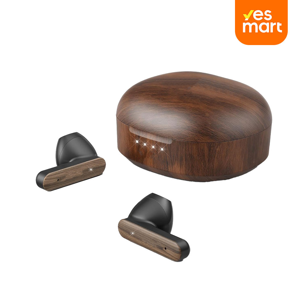Auriculares Bluetooth 5.3 con Diseño de Madera Natural, Larga Autonomía y Control Inteligente -BH019