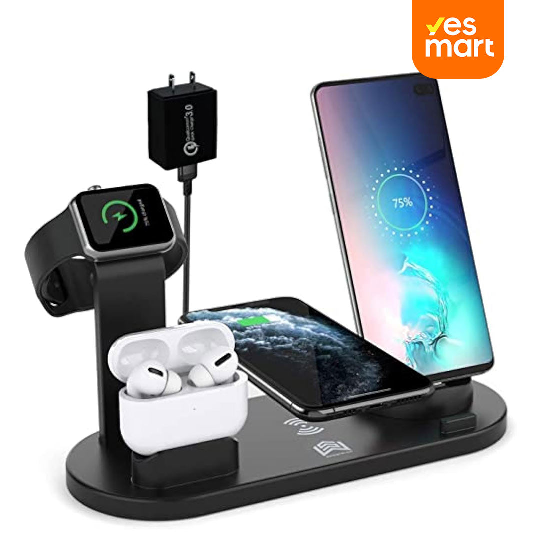 Cargador Inalámbrico 6 en 1 con QC3.0, Soporte para iPhone, AirPods, Samsung y Más CI004