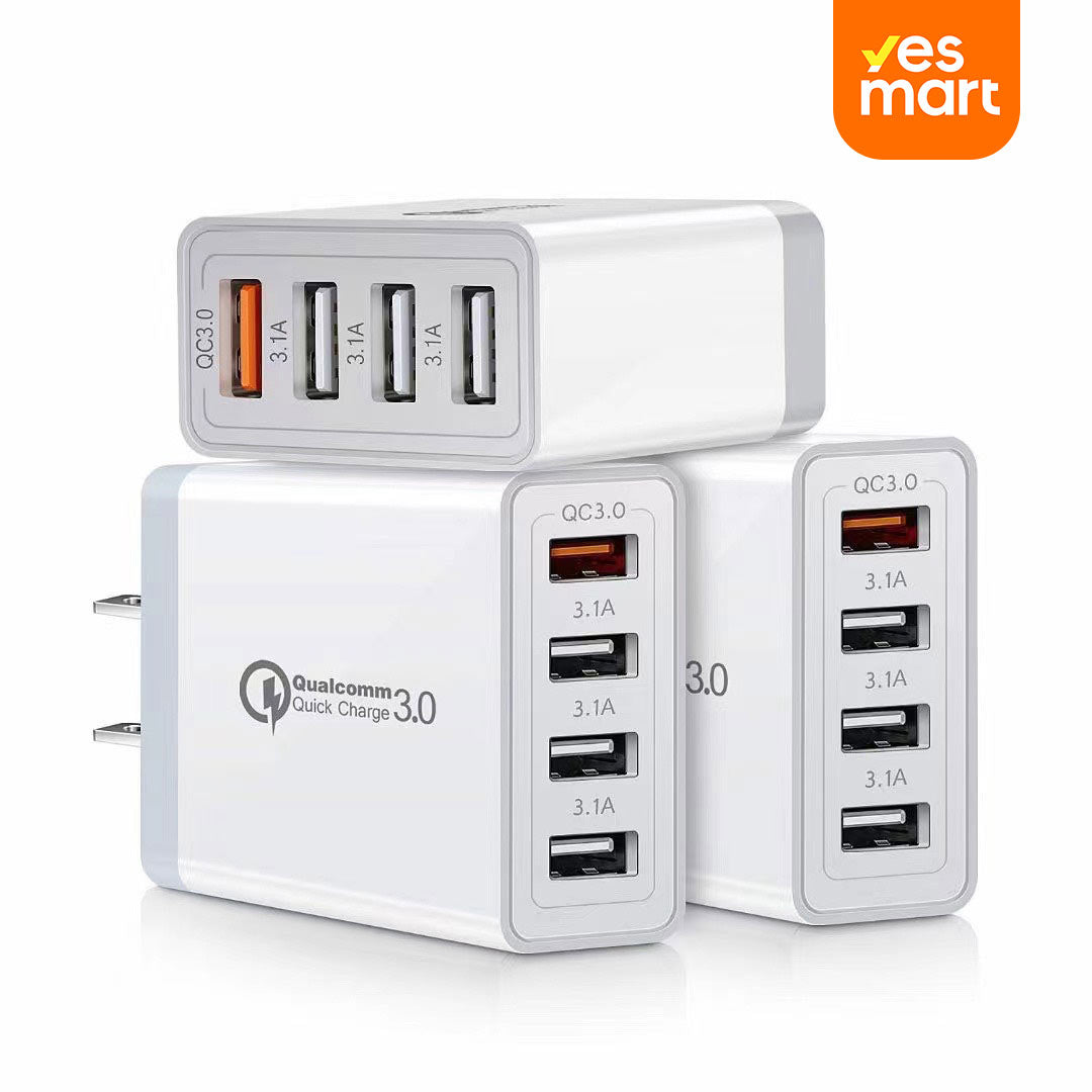 Cargador Rápido de 4 Puertos USB 48W con QC 3.0 y Protección Inteligente CI003