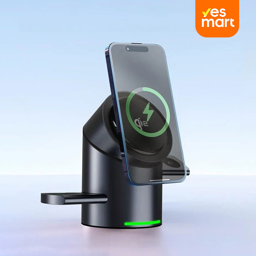 Cargadores Estación de Carga Inalámbrica Magnética 3 en 1 con Carga Rápida de 15W para Smartphones, Relojes y Auriculares -CI001