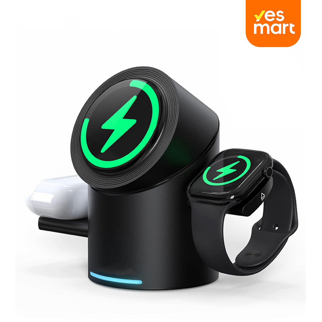 Cargadores Estación de Carga Inalámbrica Magnética 3 en 1 con Carga Rápida de 15W para Smartphones, Relojes y Auriculares -CI001
