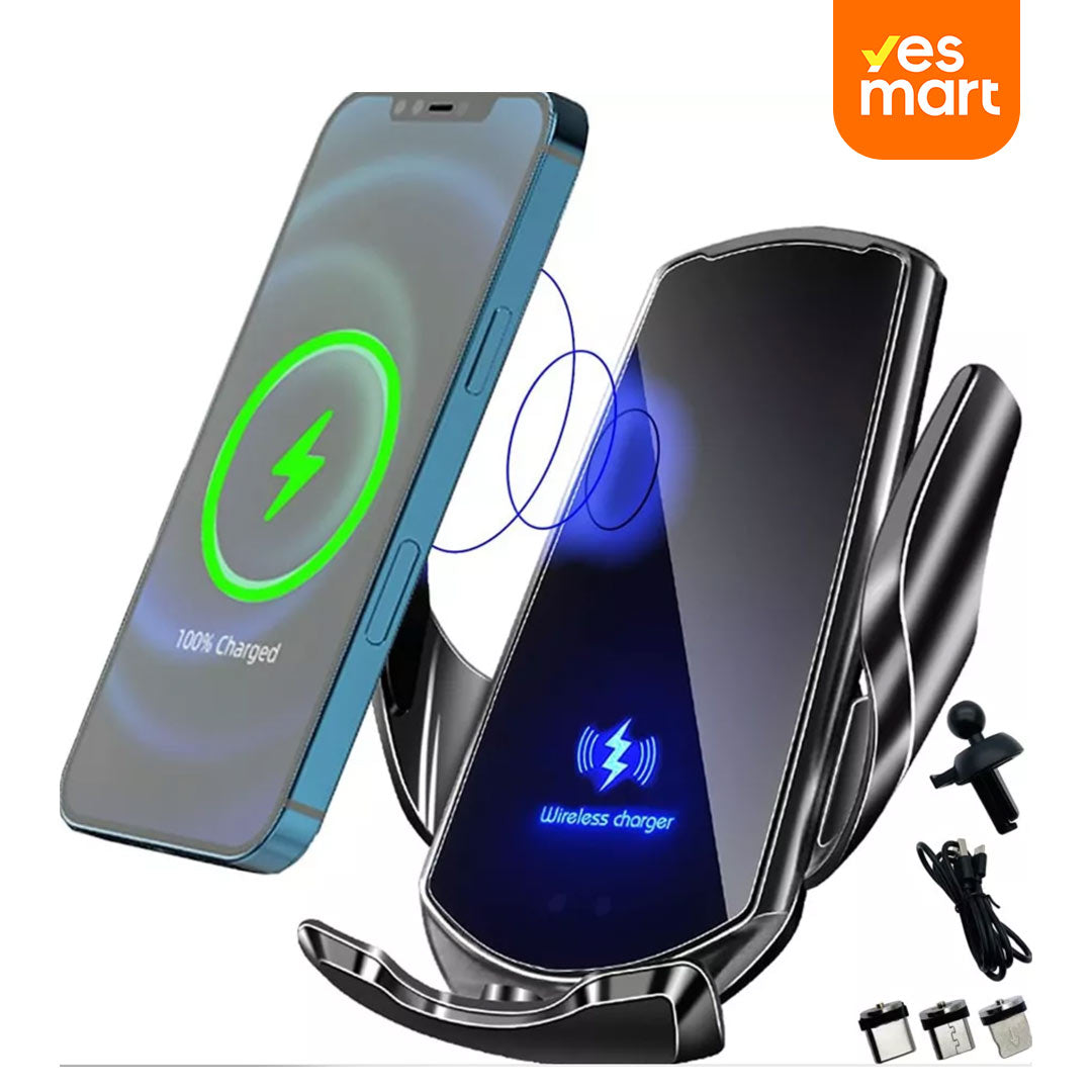 Cargador de Coche Inalámbrico 2 en 1 con Sujeción Automática y Soporte Giratorio 360° para Teléfonos CI008