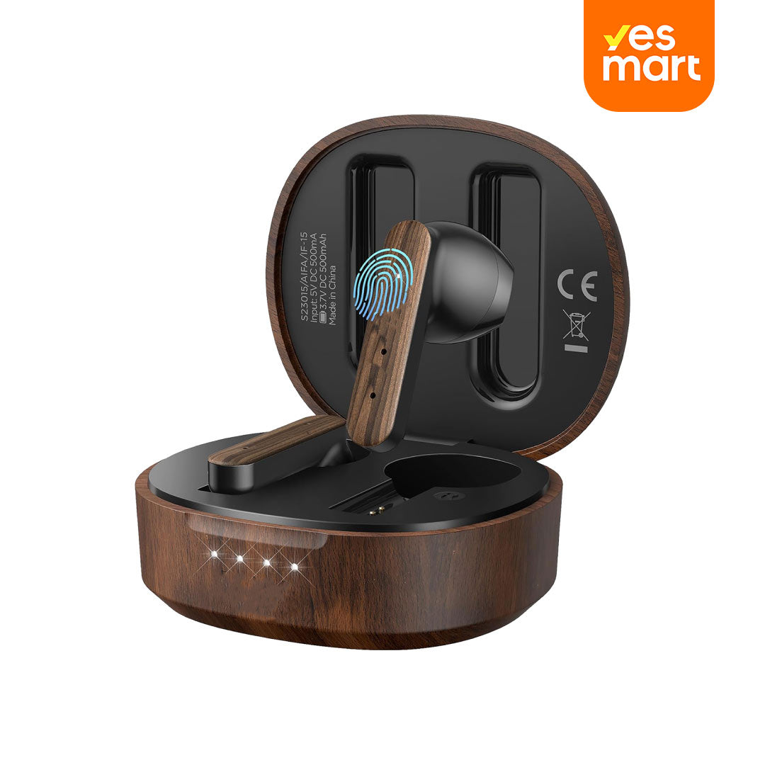 Auriculares Bluetooth 5.3 con Diseño de Madera Natural, Larga Autonomía y Control Inteligente -BH019