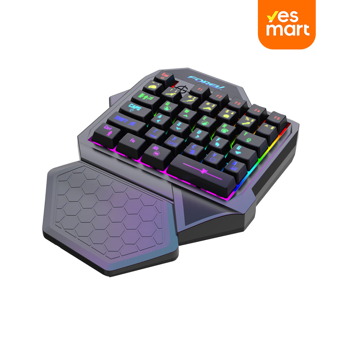 Teclado Gaming de una Mano, Retroiluminado con Diseño Ergonómico, 35 Teclas y Respuesta Rápida KM001