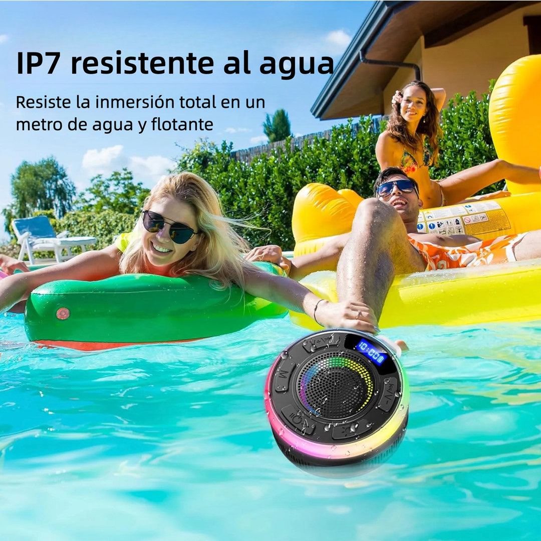 Altavoz Bluetooth para Ducha, Altavoces Portátiles IP7 a Prueba de Agua con Succión y Pantalla de Tiempo, Luces LED Dinámicas y Emparejamiento Estéreo Dual, Altavoz Inalámbrico con Micrófono para Baño, Playa – BS020