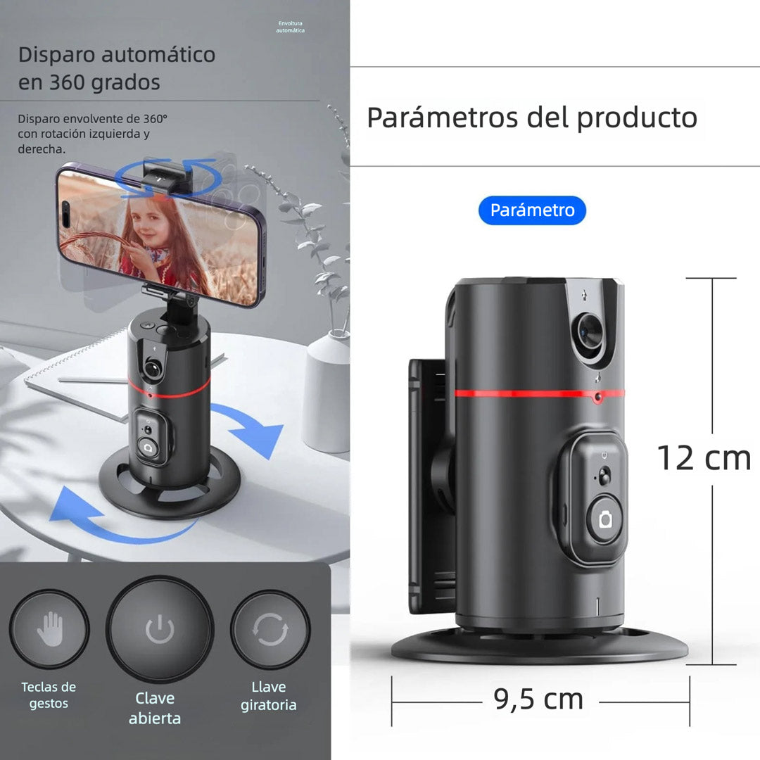Soporte Inteligente para Celular con Seguimiento Automático – Trípode 360° con Cámara Incorporada, Sin App, Control Remoto, Recargable, para Live Streaming, Vlogging y Selfies – SC009