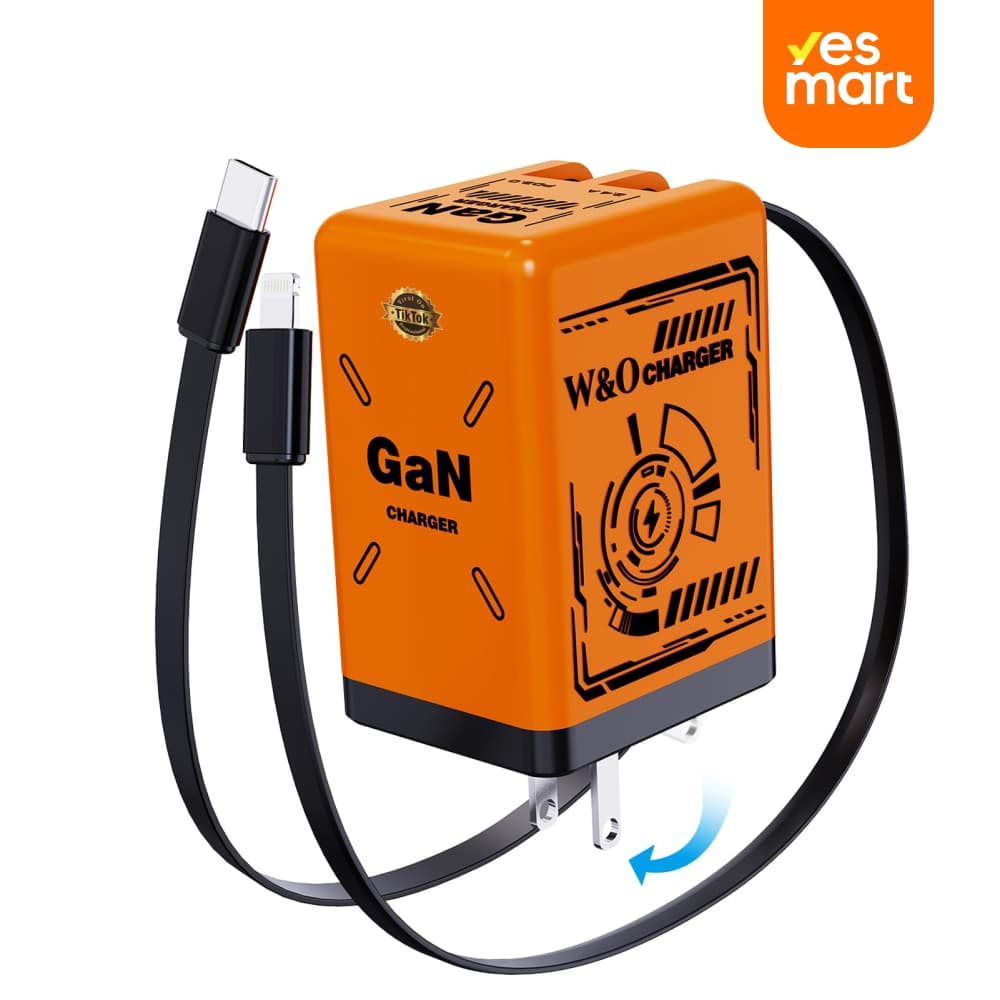 Cargador Retráctil GaN 45W con Cables Tipo C y Lightning | Carga Rápida Ultra Potente | Diseño Compacto para Viajes