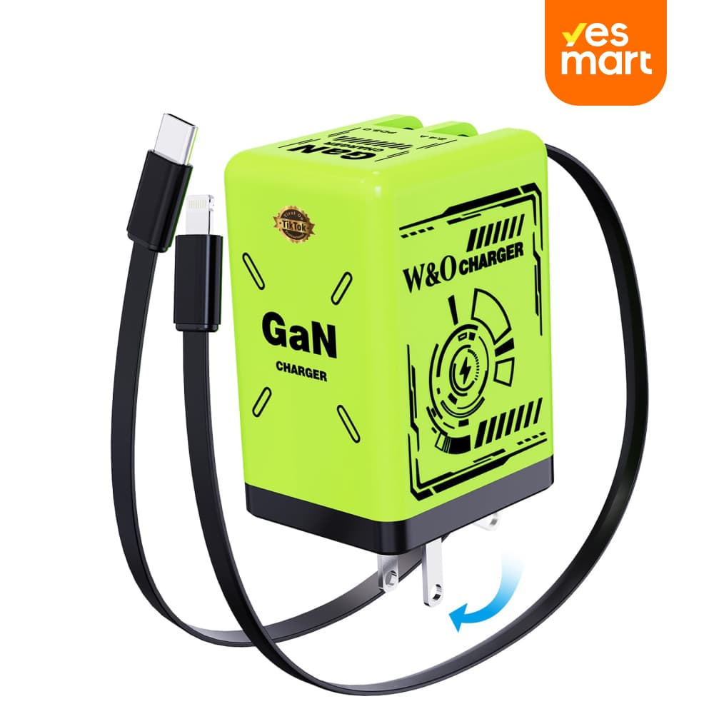 Cargador Retráctil GaN 45W con Cables Tipo C y Lightning | Carga Rápida Ultra Potente | Diseño Compacto para Viajes