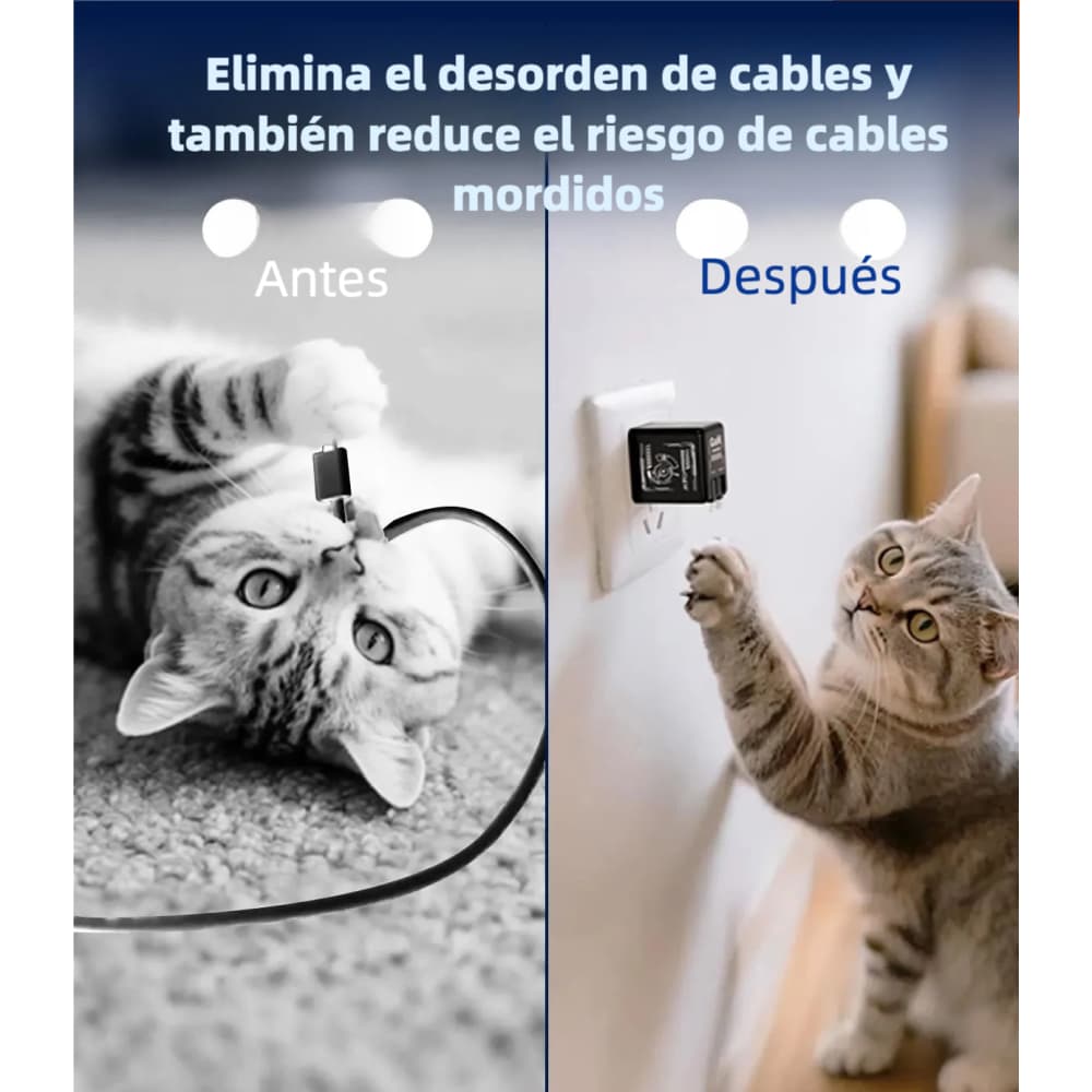 Cargador Retráctil GaN 45W con Cables Tipo C y Lightning | Carga Rápida Ultra Potente | Diseño Compacto para Viajes