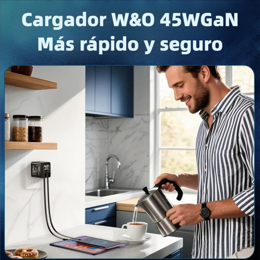 Cargador Retráctil GaN 45W con Cables Tipo C y Lightning | Carga Rápida Ultra Potente | Diseño Compacto para Viajes
