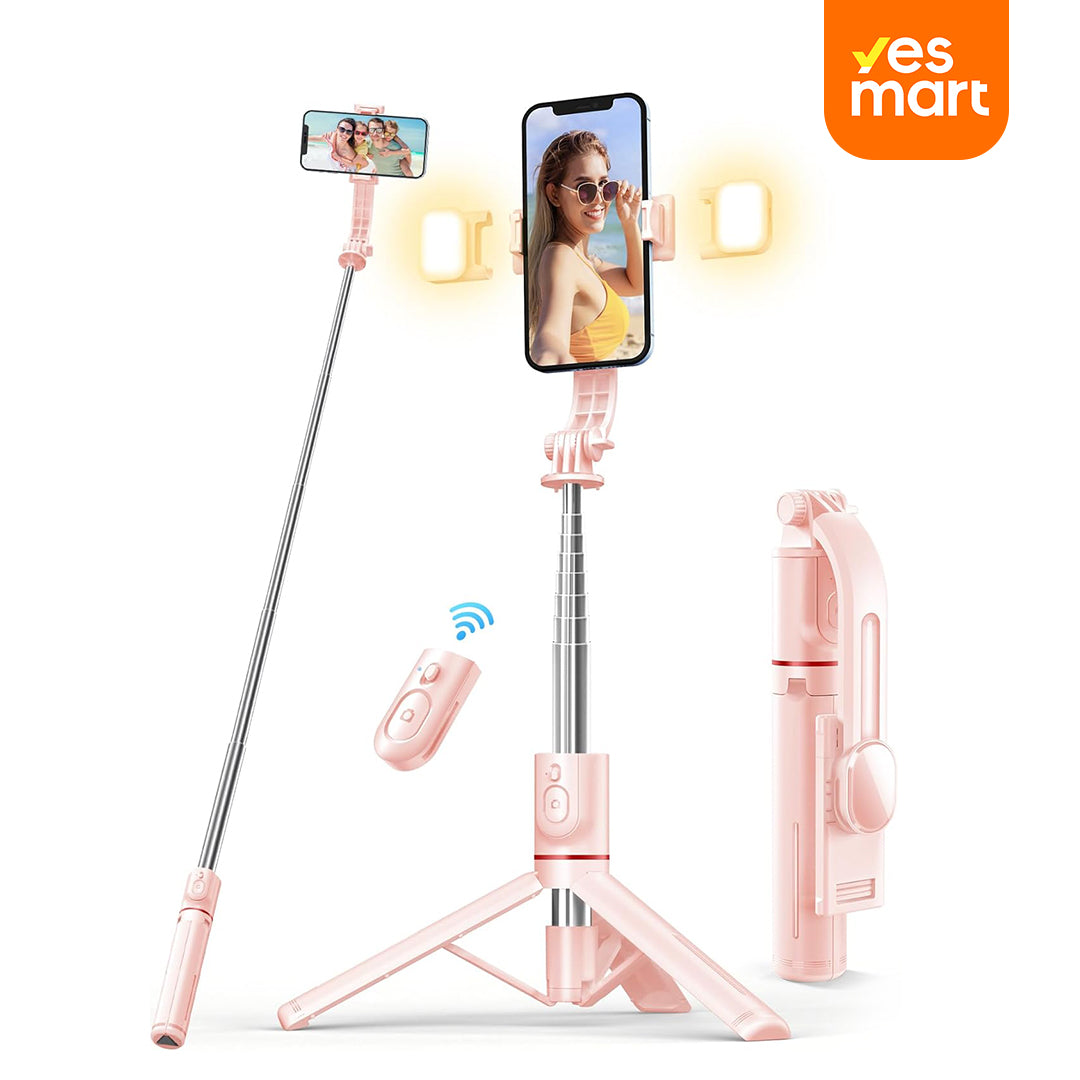 Palo de Selfie Trípode con Luz y Control Remoto – Extensible 114cm para iPhone, Samsung y Android - SC010