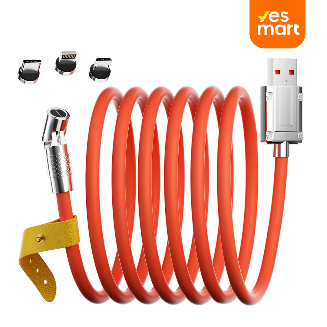 Cable de Carga Magnético 3 en 1 120W con Giro de 540° – Compatible con Lightning, USB-C y Micro USB - CI017