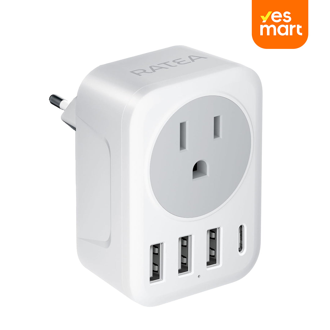 Adaptador de Enchufe Europeo 5 en 1 con 3 USB-A y 1 USB-C – CI019