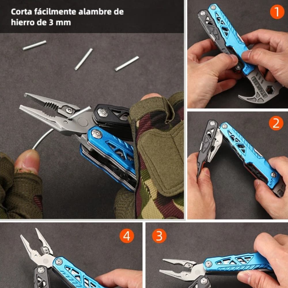 Martillo multiusos plegable 17 en 1 | Camping, auto, emergencia