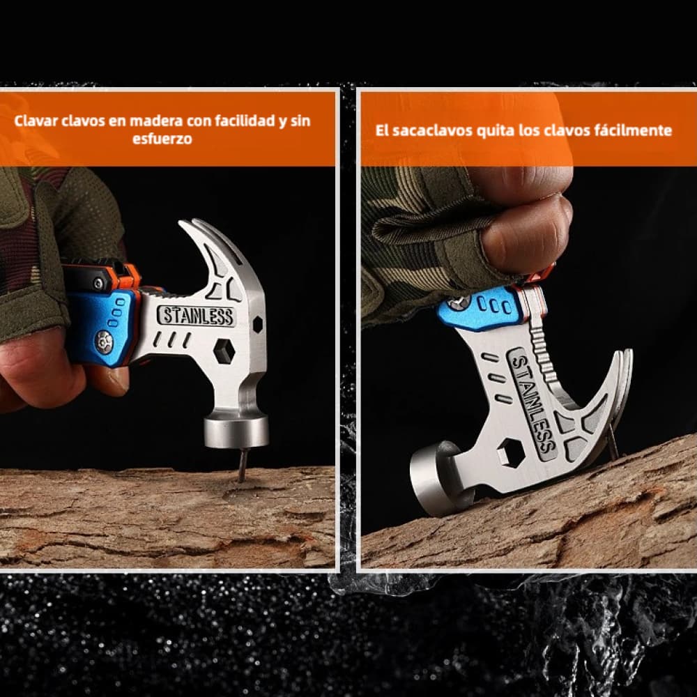 Martillo multiusos plegable 17 en 1 | Camping, auto, emergencia