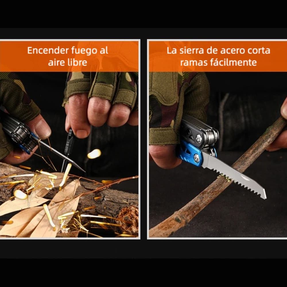 Martillo multiusos plegable 17 en 1 | Camping, auto, emergencia