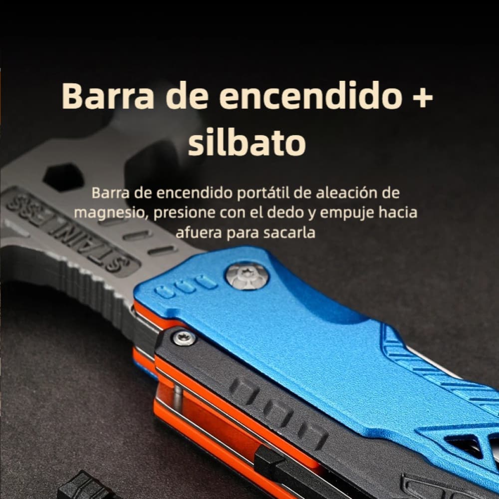 Martillo multiusos plegable 17 en 1 | Camping, auto, emergencia