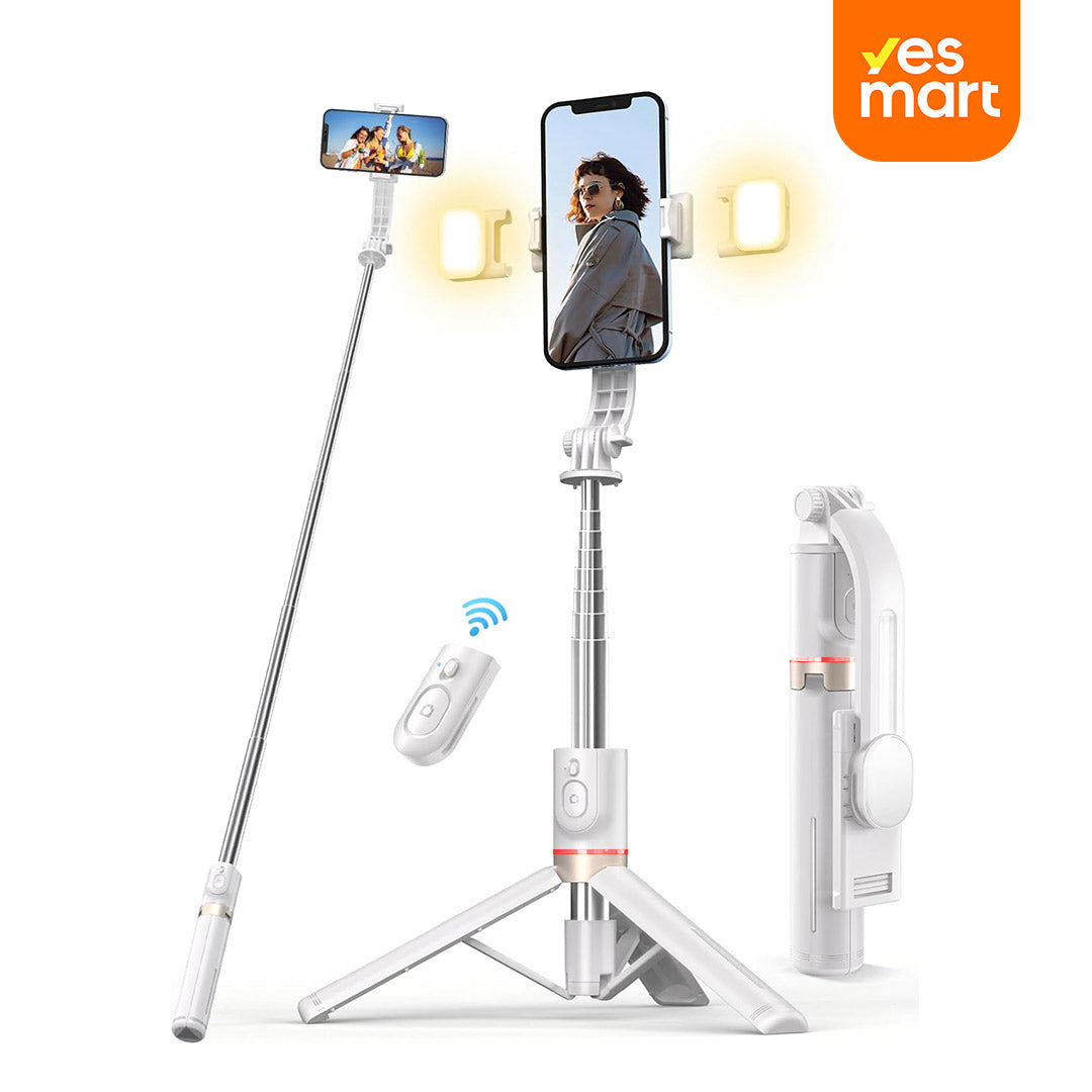 Palo de Selfie Trípode con Luz y Control Remoto – Extensible 114cm para iPhone, Samsung y Android - SC010