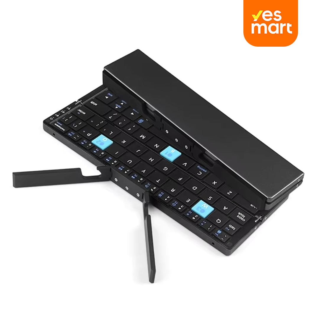 Teclado Bluetooth Plegable Mini con Soporte Magnético, Teclado Ergonómico y Silencioso, Recargable y Compatible con iPad, iPhone, Android, y Más KM006