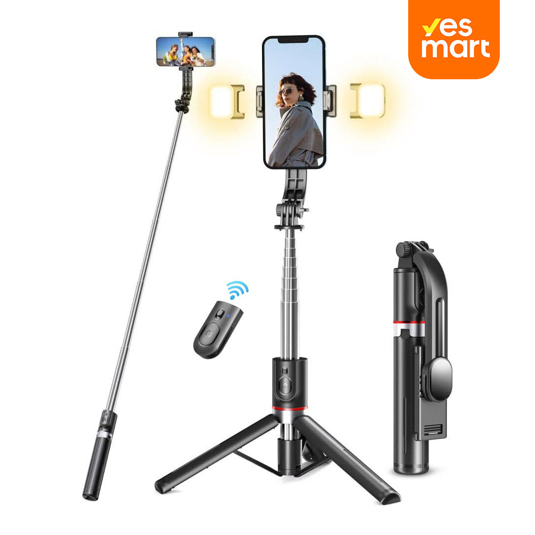 Palo de Selfie Trípode con Luz y Control Remoto – Extensible 114cm para iPhone, Samsung y Android - SC010
