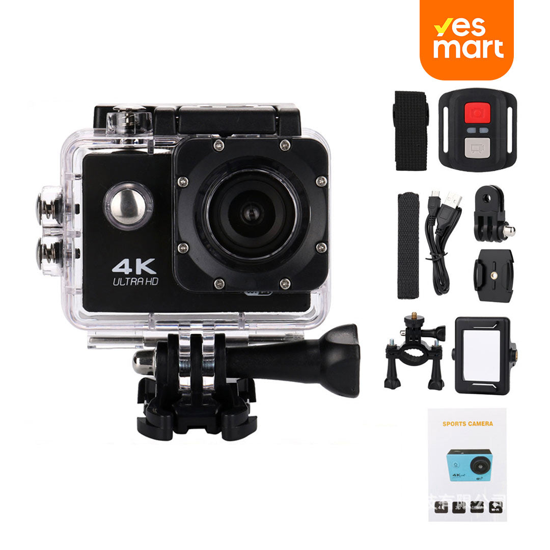 Cámara Deportiva 4K 30fps con WiFi, 40m Impermeable, Control Remoto y Accesorios Completos CC004