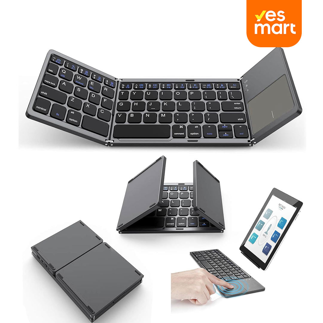 Teclado Inalámbrico Plegable con Touchpad Bluetooth, Ultra Delgado y Recargable, Compatible con iOS, Windows y Android (Gris Oscuro) KM004