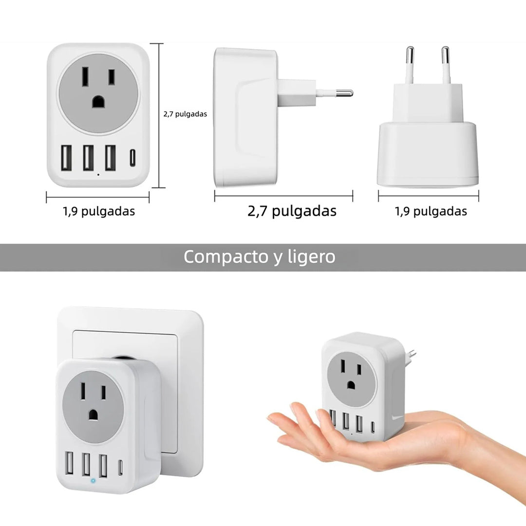 Adaptador de Enchufe Europeo 5 en 1 con 3 USB-A y 1 USB-C – CI019