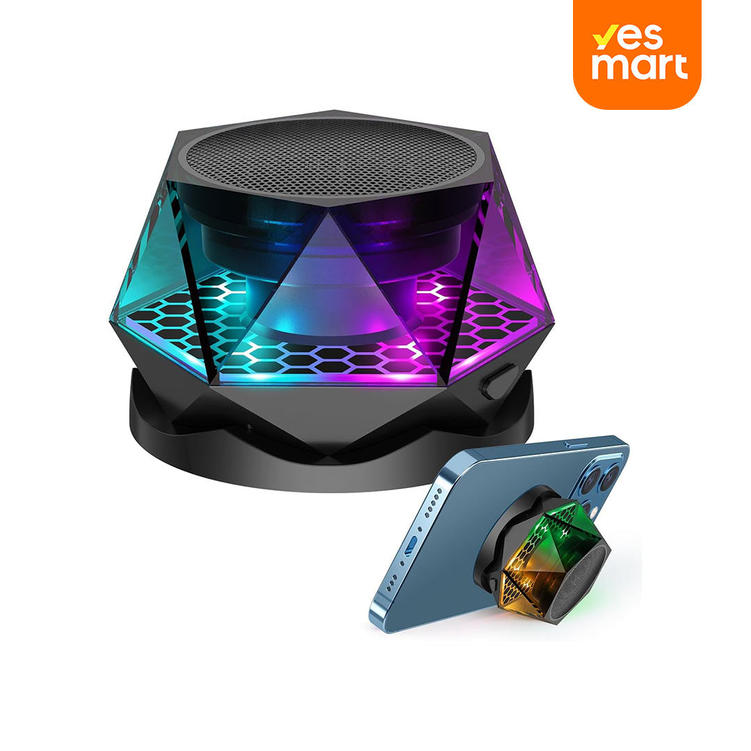 Altavoz Bluetooth Magnético Diseño Diamante, Mini Altavoz Inalámbrico con Luz RGB, Soporte Portátil para Teléfonos, Compatible con iPhone, Android y Emparejamiento TWS - BS019