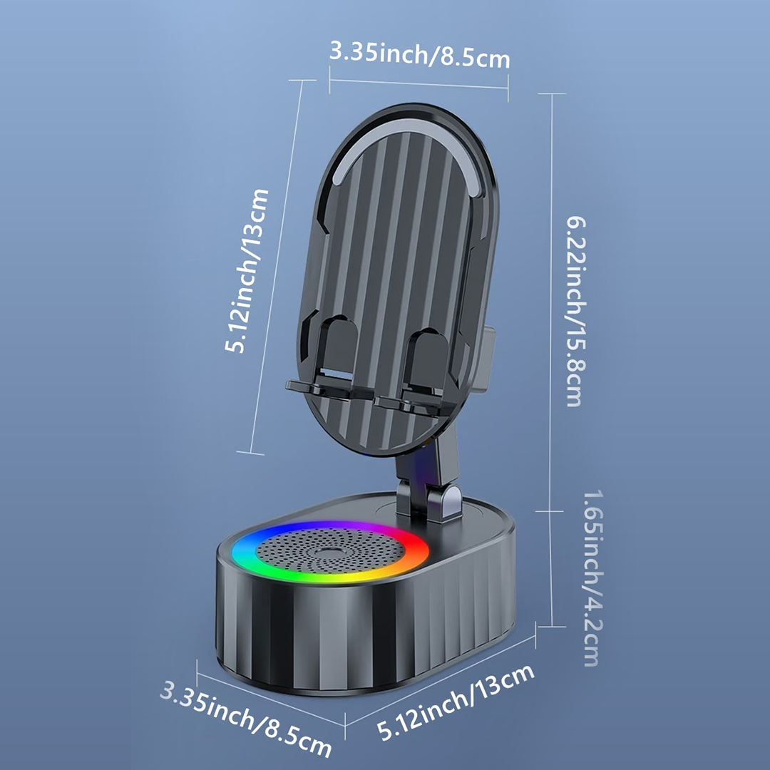 Upgraded Cell Phone Stand with Induction Speaker, Power Bank & Atmosphere Light – Adjustable, Foldable, and Compatible with Smartphones and Tablets BS018 - Yesmart