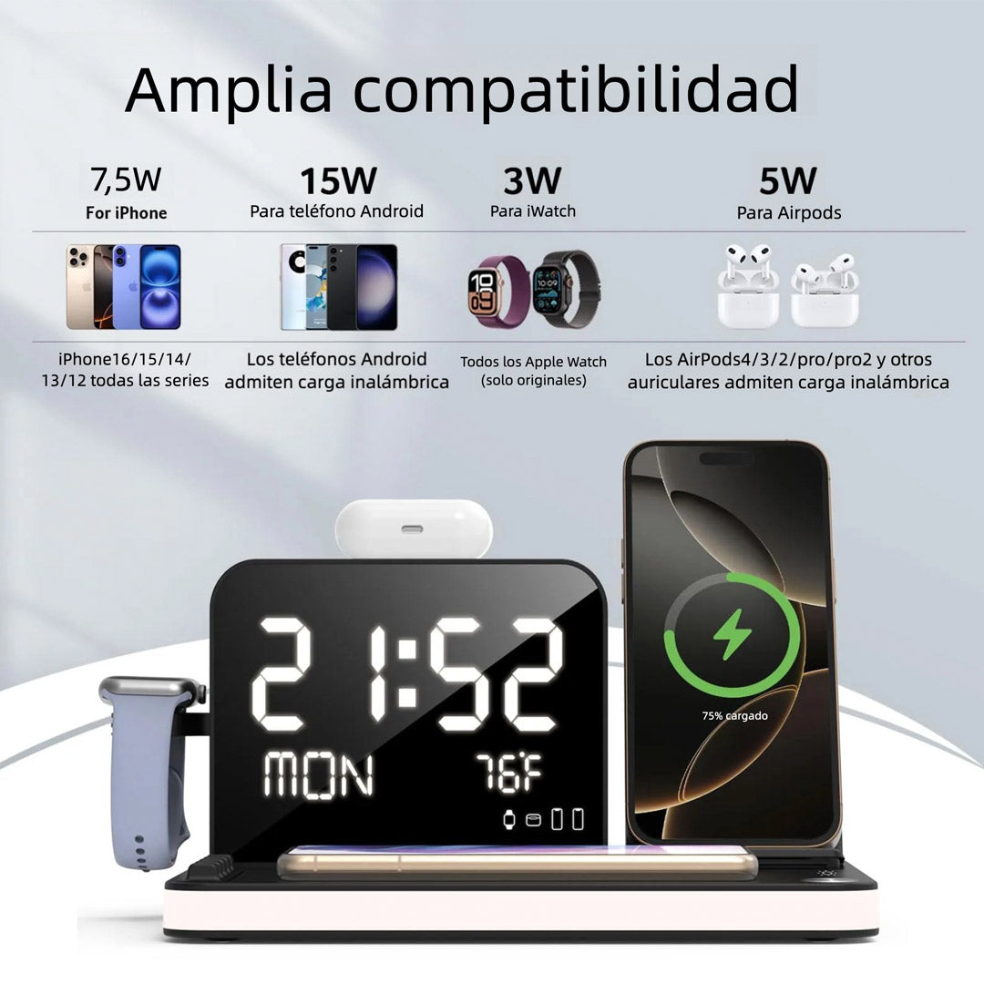 Estación de Carga Inalámbrica 7 en 1 con Reloj Bluetooth y Luz Ambiental – CI018