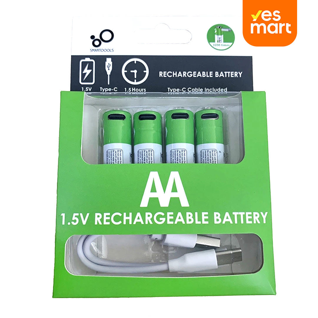 Baterías Recargables AA 2600mAh o AAA 750mAh 1.5V con Carga Rápida USB Tipo C (Elija entre Paquete de 4 AA o 4 AAA) BT001