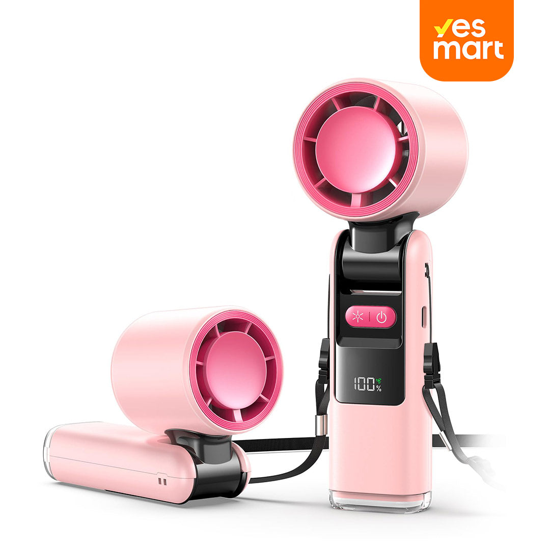 Ventilador Turbo Portátil de Mano 3 en 1, Mini Ventilador Recargable 6000mAh con 5 Velocidades, Pantalla LED y 24H de Duración para Viajes, Trabajo y Exteriores – VM007