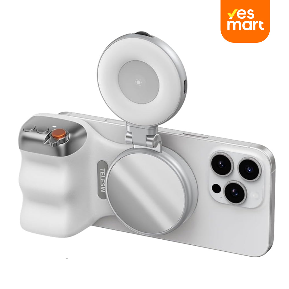 Kit Creador TELESIN: Fun Shot Grip Magnético + Luz Selfie C03, Compatible iPhone MagSafe & Android - SC016