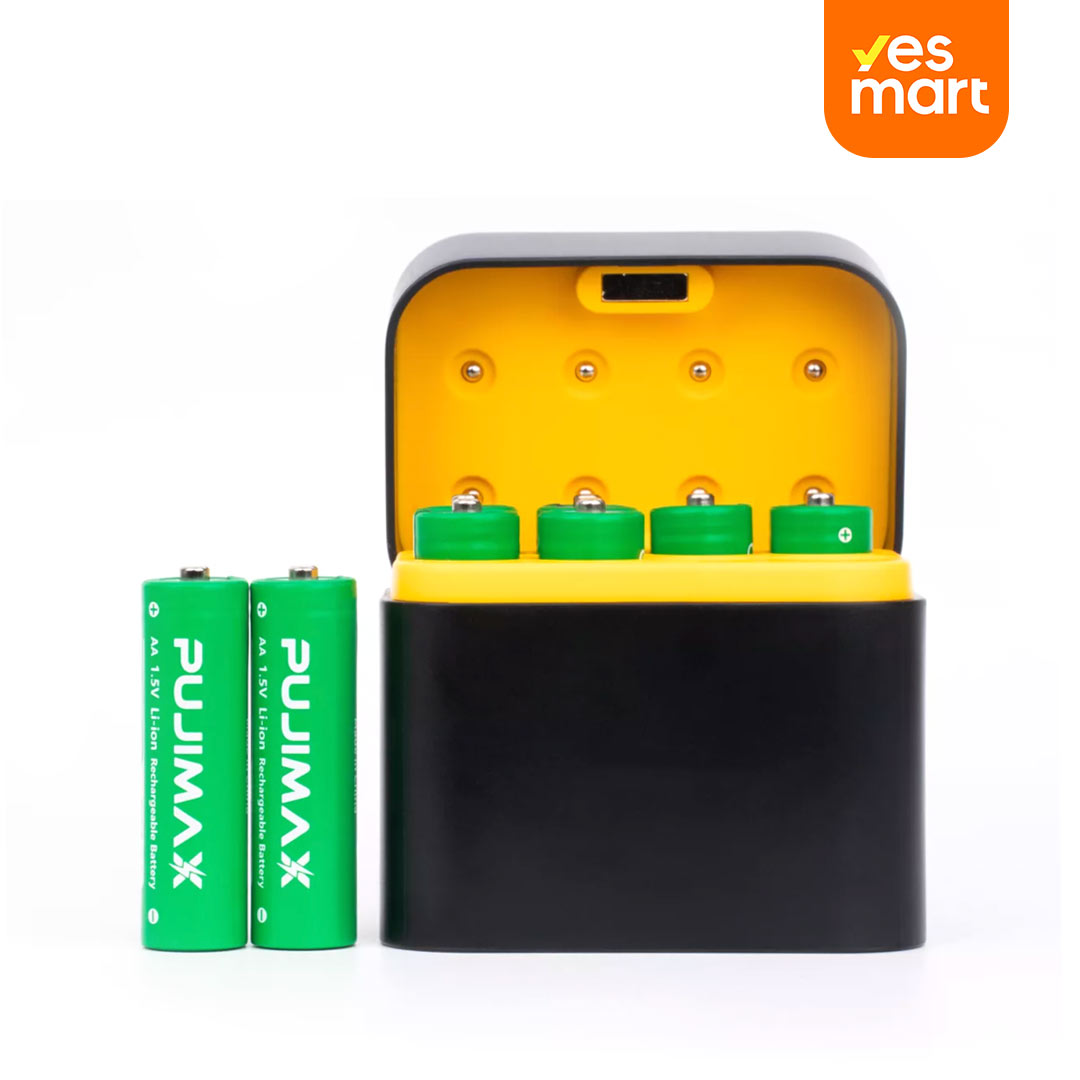 8 PACK Baterías Recargables AA 3400mWh 1.5V Li-ion + Caja de Carga Integrada Cargador de Baterías Li-ion AA 1.5V BT002