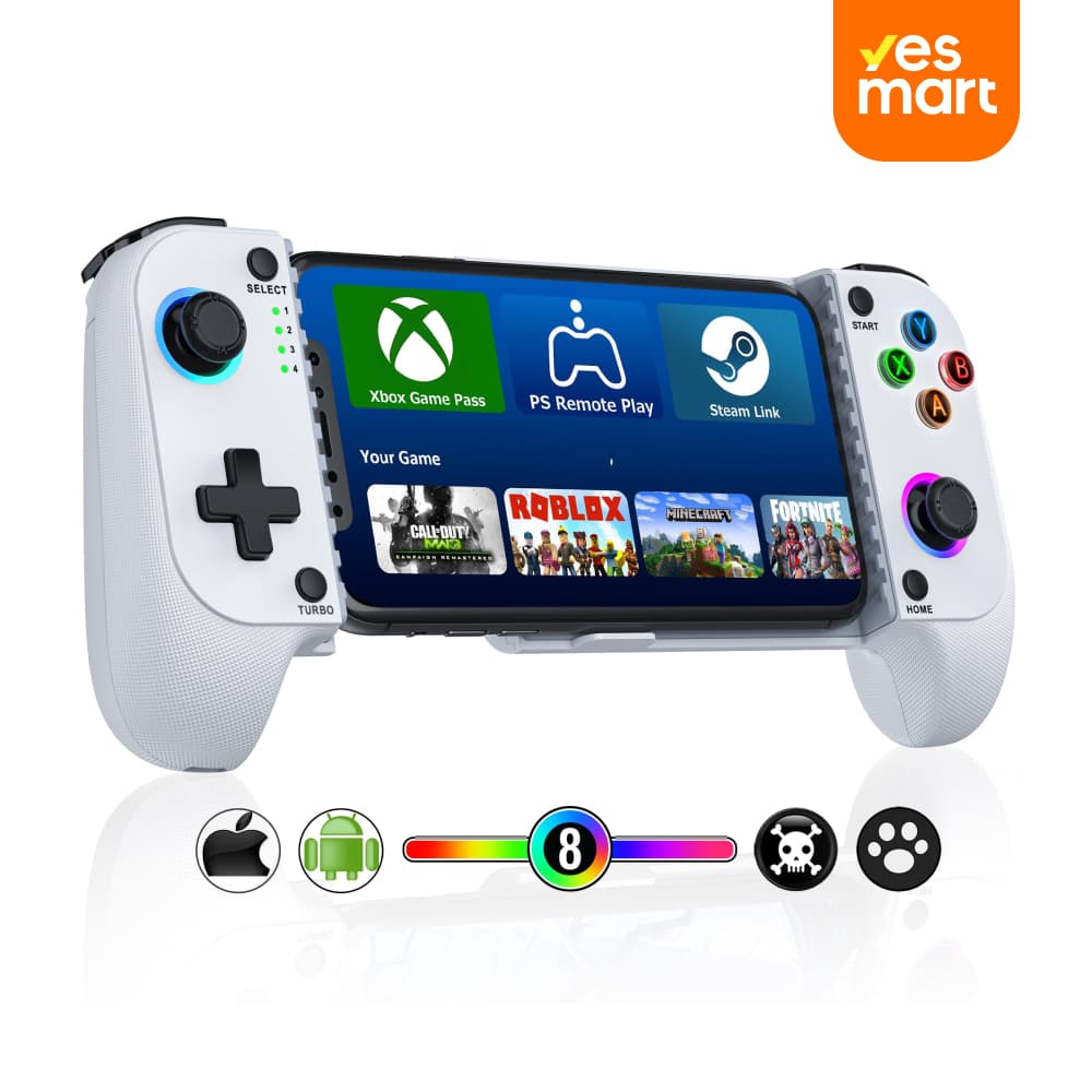 Control para Celular Gamer AJ007 para iPhone/Android con Luces Led, Joysticks Hall, Turbo y Soporte para Funda AJ007