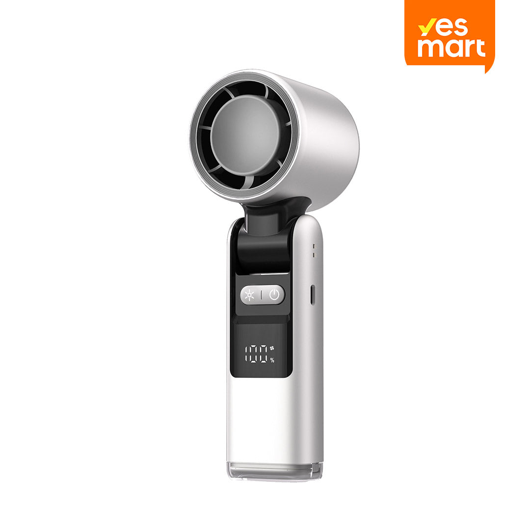 Ventilador Turbo Portátil de Mano 3 en 1, Mini Ventilador Recargable 6000mAh con 5 Velocidades, Pantalla LED y 24H de Duración para Viajes, Trabajo y Exteriores – VM007