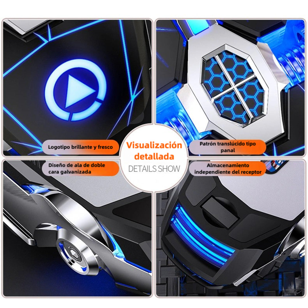 Ratón Inalámbrico Recargable LED RGB para Juegos 2.4GHz, 800/1200/1600 DPI, Diseño Ergonómico, Receptor USB, Compatible con Windows y Mac OS KM005 - Yesmart