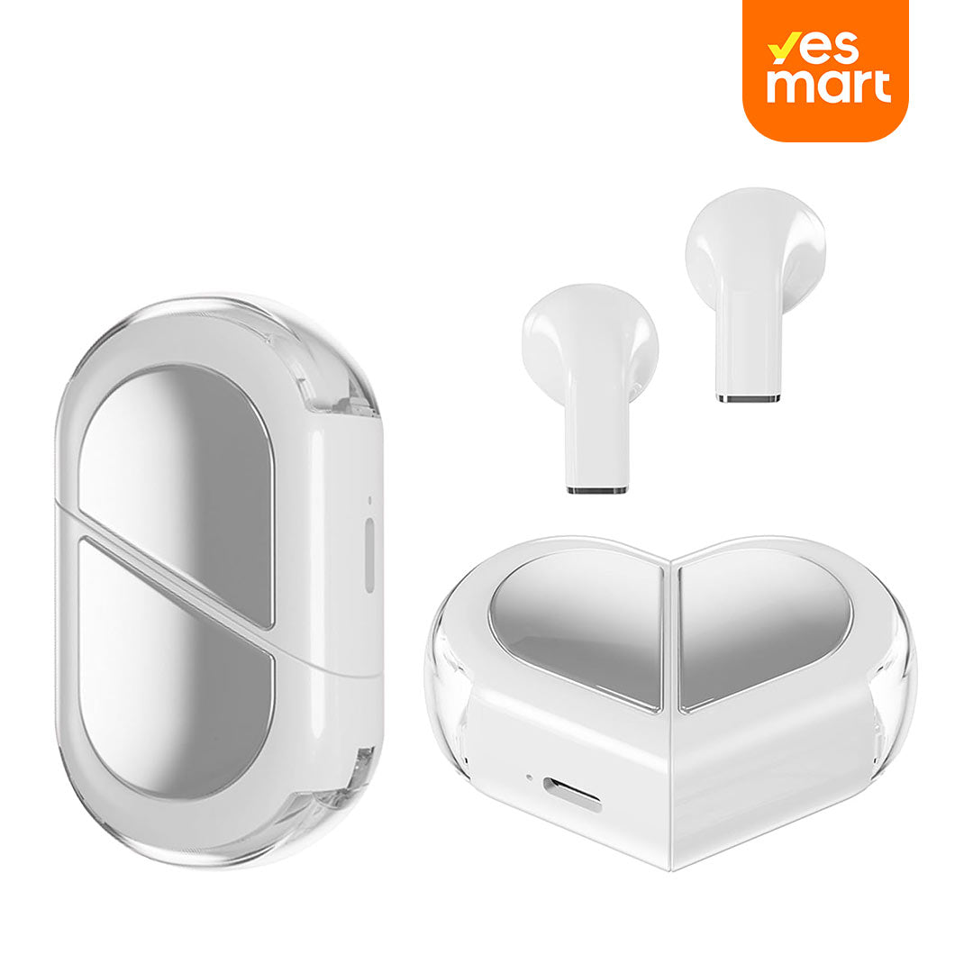 Auriculares Inalámbricos con Forma de Corazón, Mini Audífonos Bluetooth para Niñas y Mujeres, Diseño Pequeño y Ligero con Cancelación de Ruido y Estuche Transformable BH039