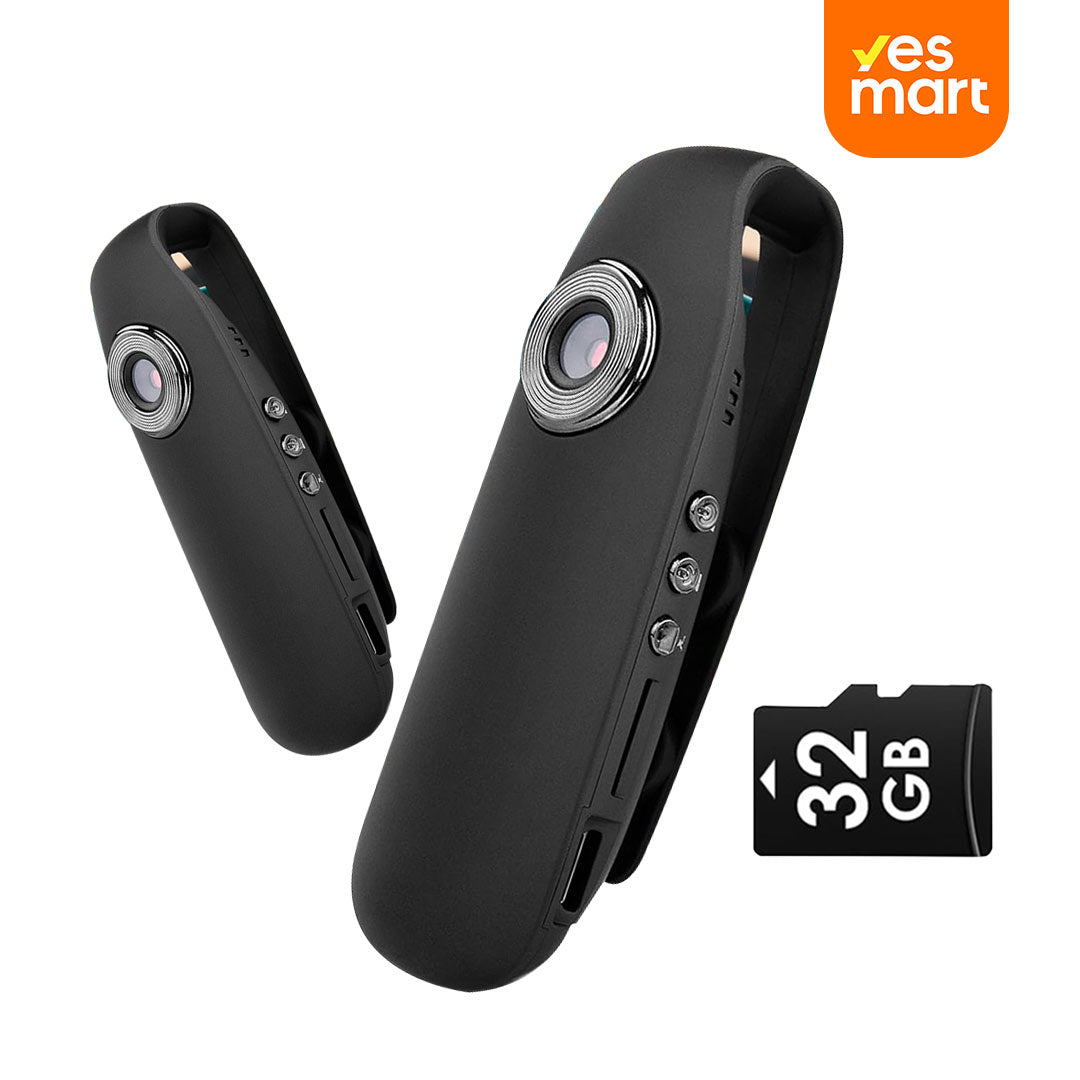 Cámara Corporal Mini 1080P HD con Detección de Movimiento, Batería Recargable, 180 Min de Grabación, Soporta Tarjeta SD hasta 64GB (Incluye Tarjeta MicroSD de 32GB GRATIS) CC003