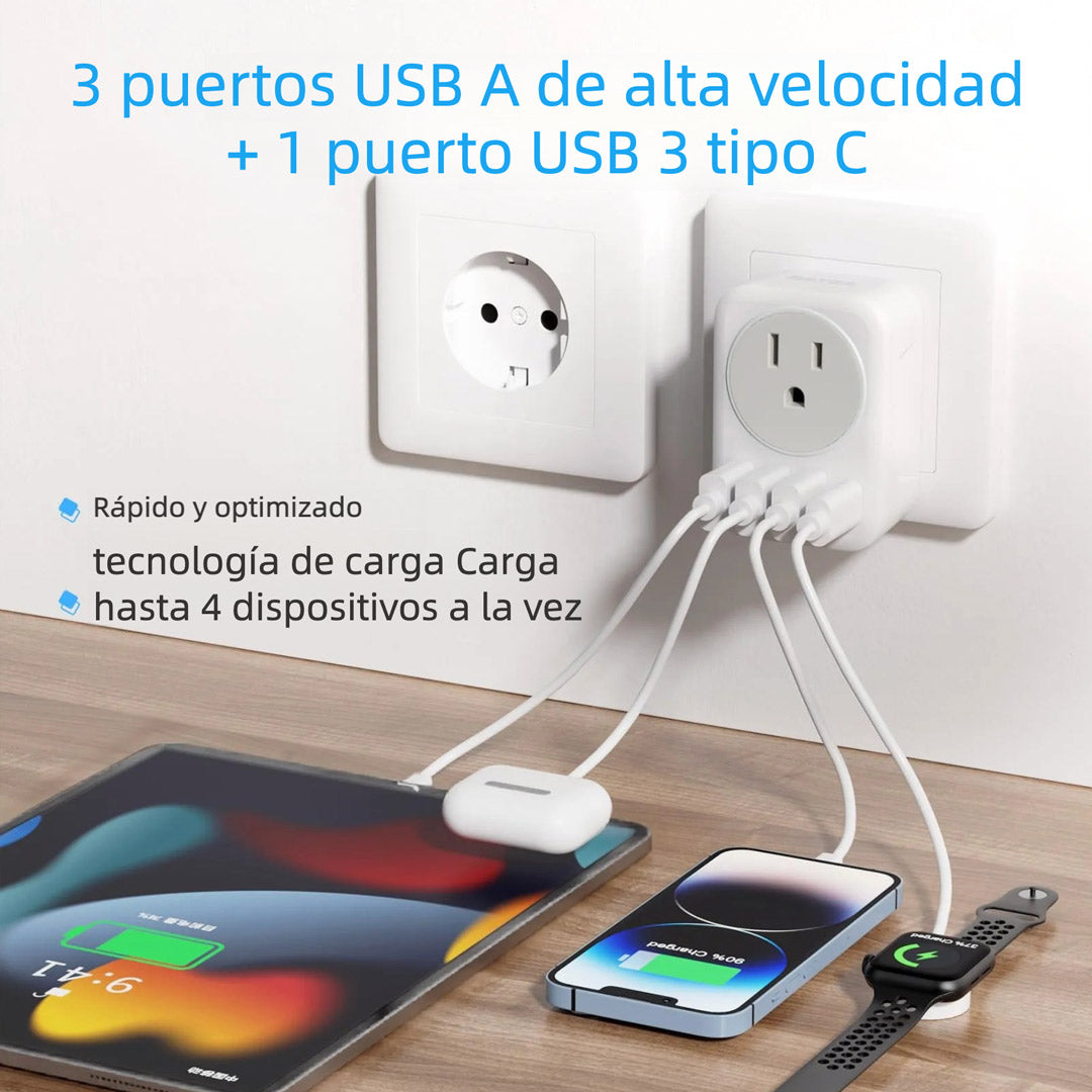 Adaptador de Enchufe Europeo 5 en 1 con 3 USB-A y 1 USB-C – CI019