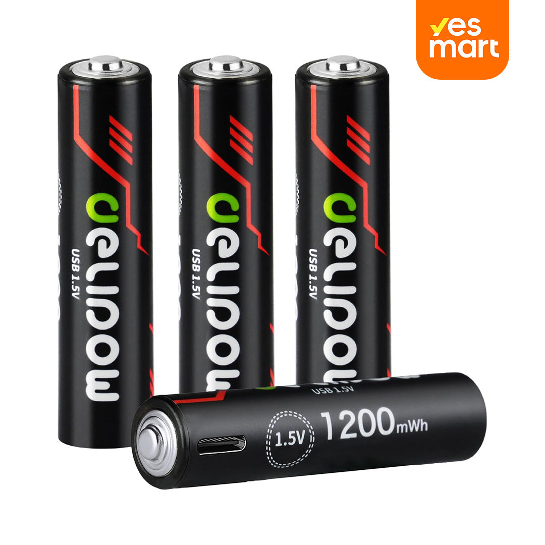 Baterías Recargables USB-C AAA 1.5V 3400mWh, Paquete de 4 Piezas con Carga Directa USB-C, Baterías Li-ion de Carga Rápida - BT003