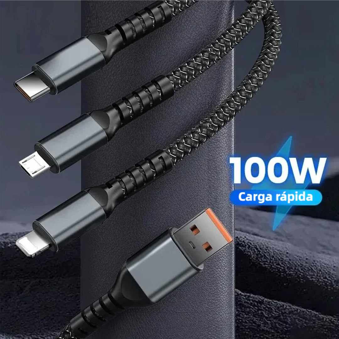 Cable de Carga Rápida 3 en 1 con Conectores Tipo-C, Micro USB y Conectores Universales, Cable Trenzado de Nylon, Carga Rápida de 100W CI010 - Yesmart