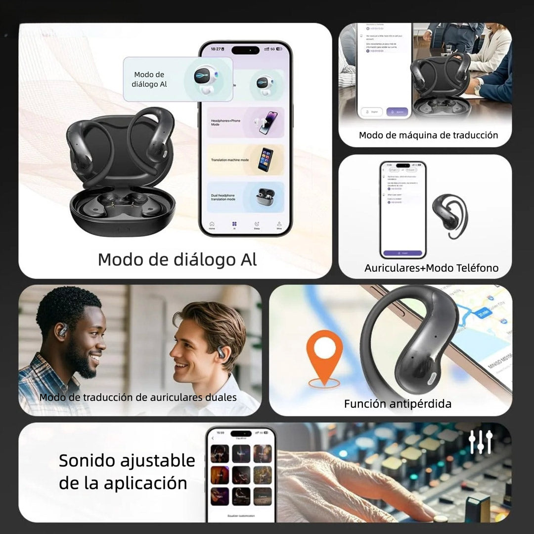 Audífonos Traductores Inteligentes con Pantalla Táctil, Traducción en Tiempo Real en 134 Idiomas, Bluetooth para Android y iPhone – BH040