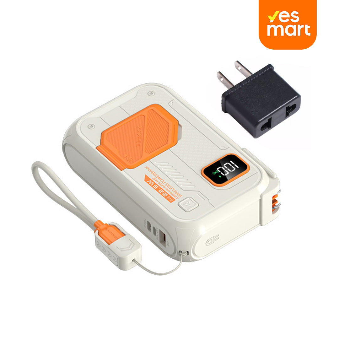 Power Bank Magnético Inalámbrico 20,000mAh - Carga Rápida 22.5W, 15W Inalámbrica, Entrada/Salida Tipo C, Enchufe AC Integrado BP004