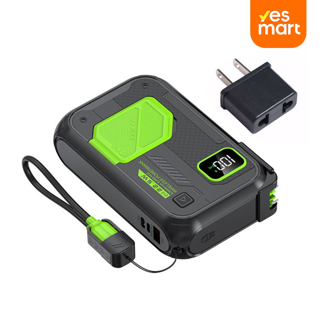 Power Bank Magnético Inalámbrico 20,000mAh - Carga Rápida 22.5W, 15W Inalámbrica, Entrada/Salida Tipo C, Enchufe AC Integrado BP004