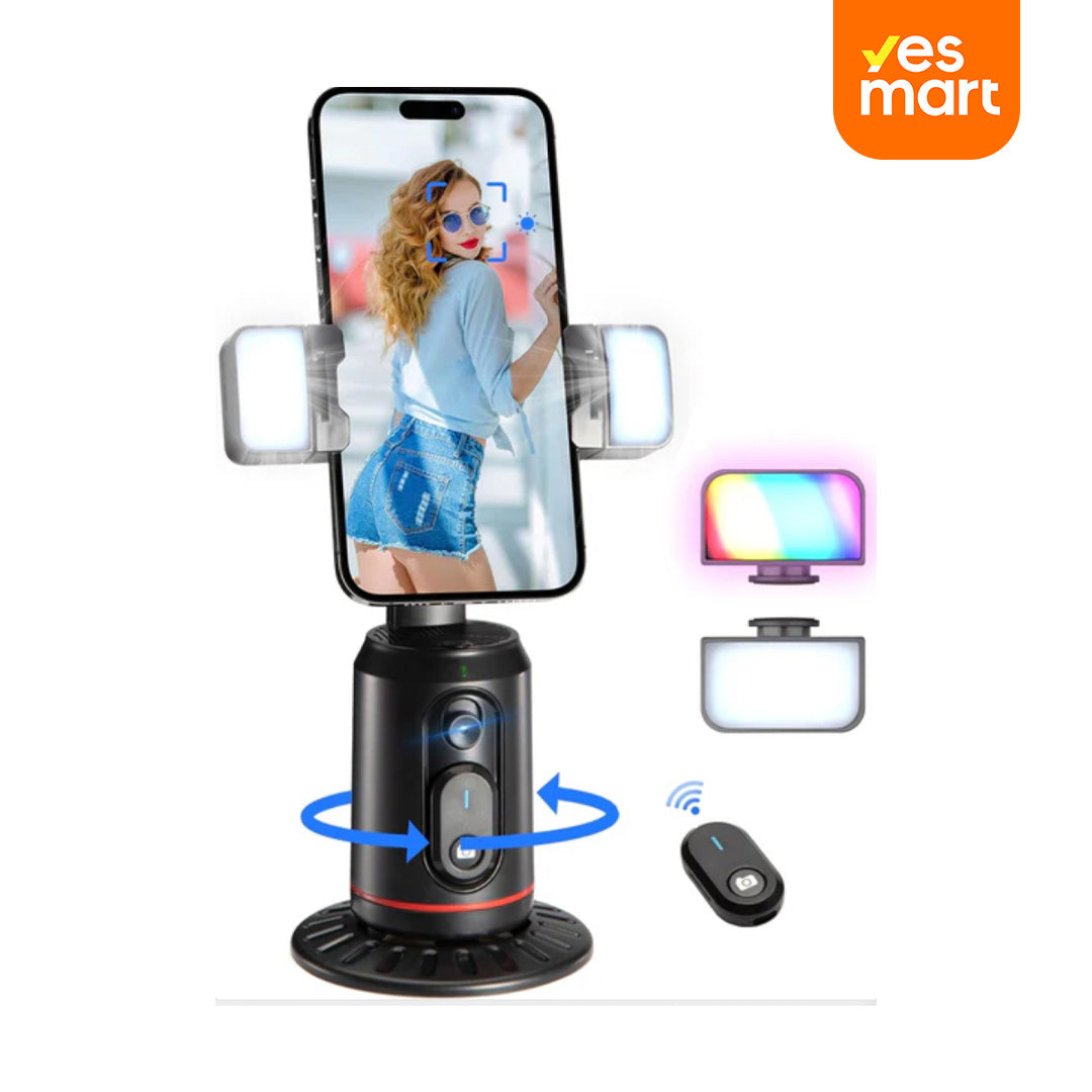 Soporte Inteligente con Seguimiento Facial Automático 360°, Trípode de Rotación Automática, Control Remoto y por Gestos, Soporte Recargable para Grabación de Video y Streaming en Vivo SC003