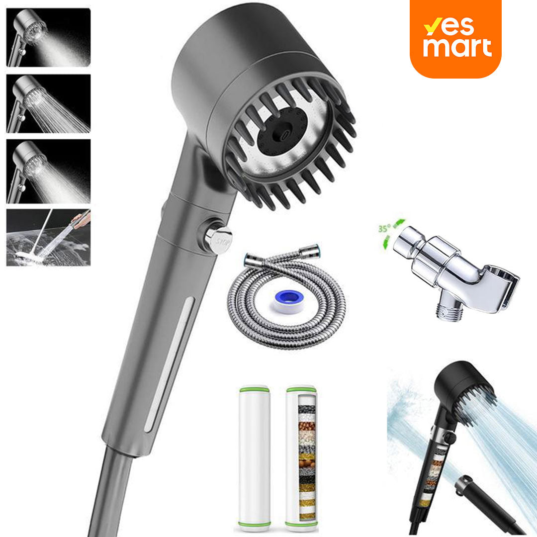 Cabezal de Ducha Filtrado con Mango, Alta Presión y Múltiples Modos de Rocío, Ducha con Filtro, Lavado a Presión para Agua Dura - AB001